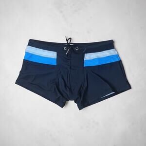 Taddlee Sz M Mens Swim Short Swimsuits Boxer Trunks Square Cut Board Blue Retro